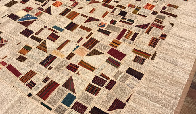 A clean navajo rug placed on the floor
