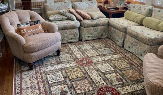 Synthetic rug placed in a room